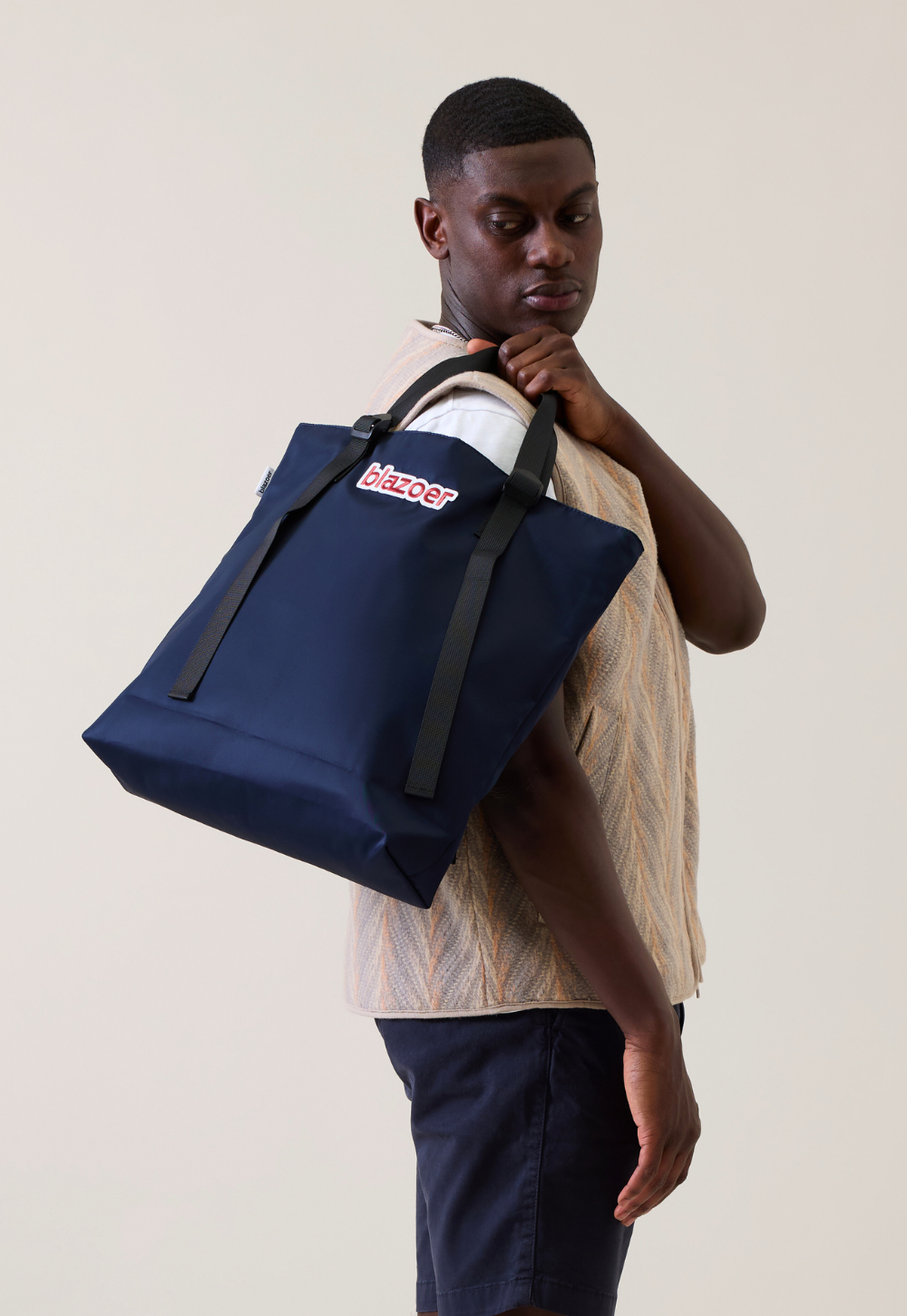 Regular tote - navy + burgundy logo patch