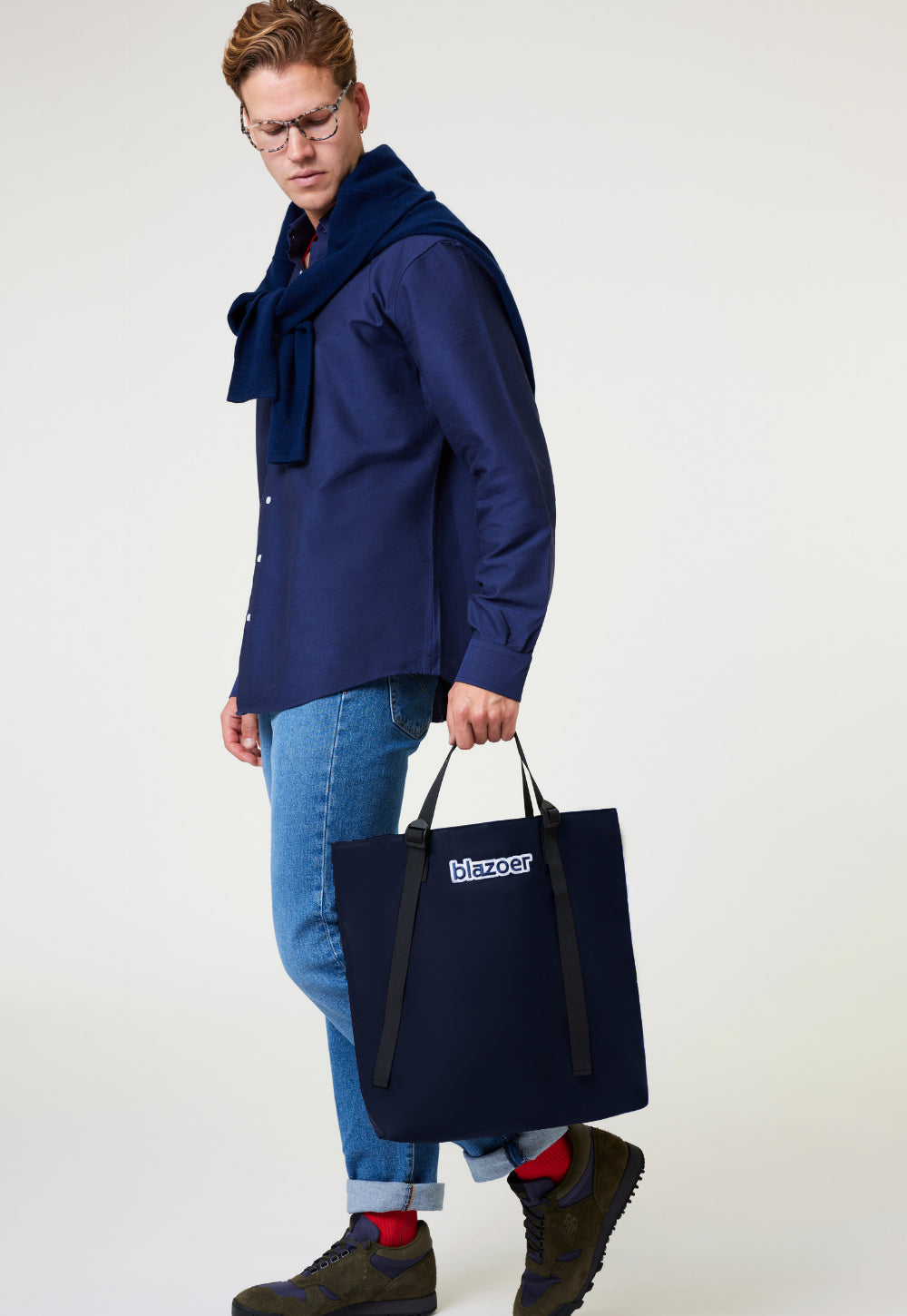 Regular tote - navy + navy logo patch