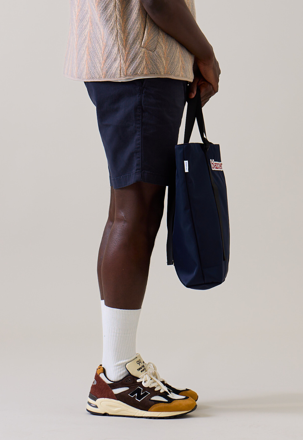 Regular tote - navy + burgundy logo patch